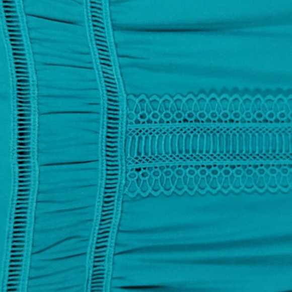 02160 Soft Surroundings teal S/S blouse w/lace trim XL NEW - Picture 5 of 9